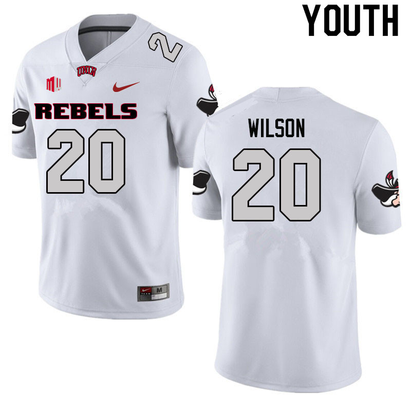 Youth #20 Jayvaun Wilson UNLV Rebels College Football Jerseys Sale-White